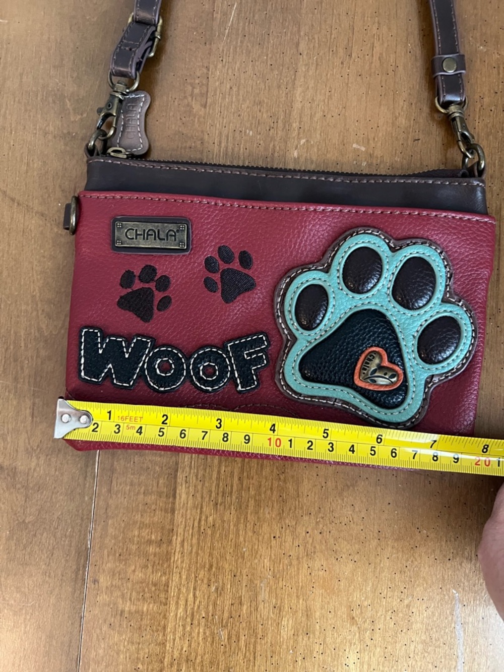 Chala Woof Dog Paw Print Crossbody Bag Burgundy Brown Vegan Leather Small - Picture 6 of 6